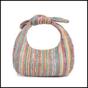 Faux Straw Knotted Clutch Bow Accent Evening Beach Bag Chic Summer